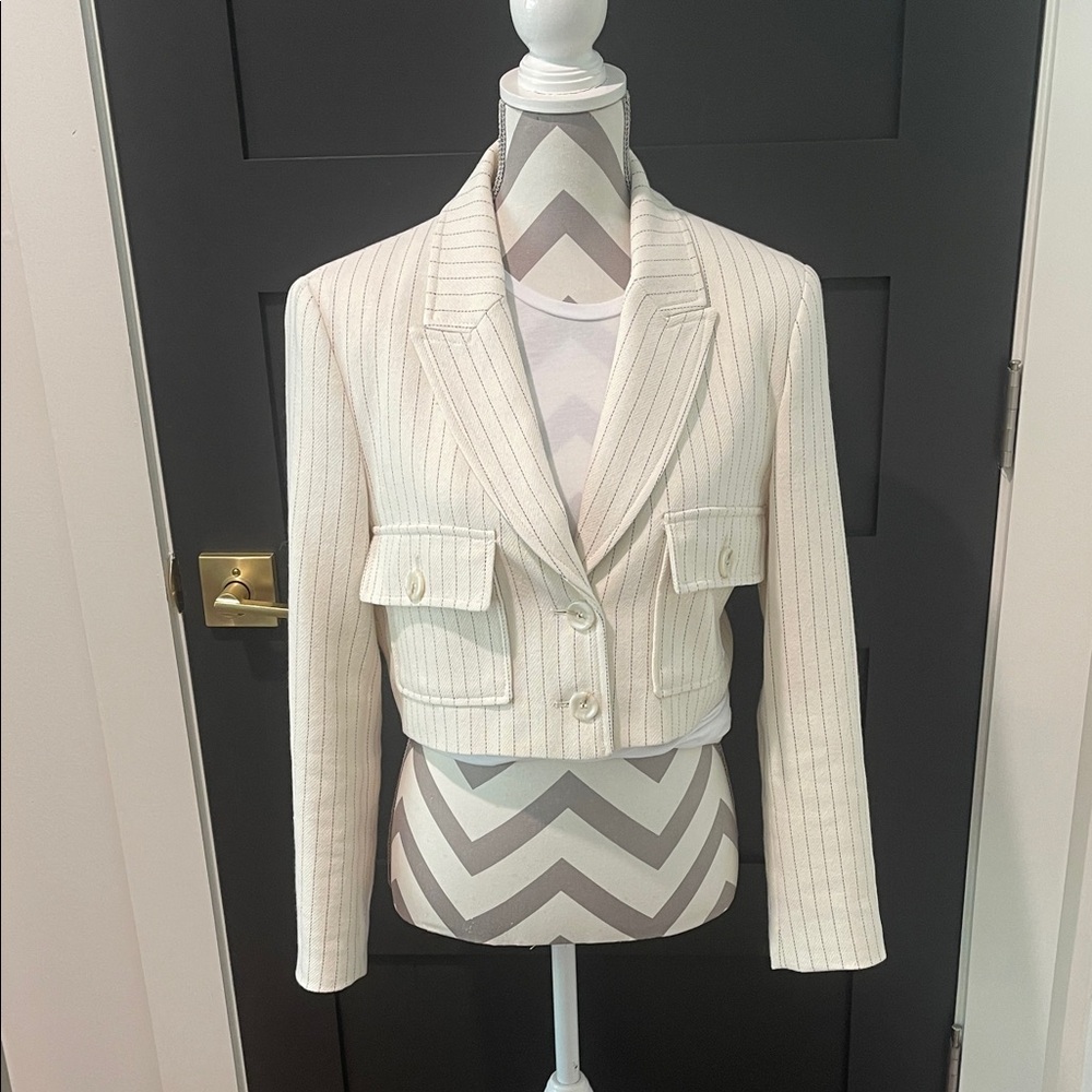 NWOT Zara Cropped Cream Pinstripe Women's Blazer - Picture 5 of 10